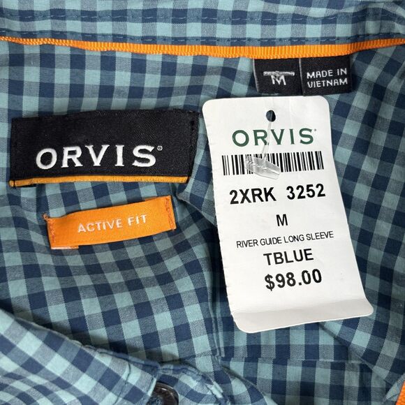 Orvis River Guide Long Sleeve Shirt Men's Medium Blue Plaid Active Fit Pockets - Picture 6 of 9